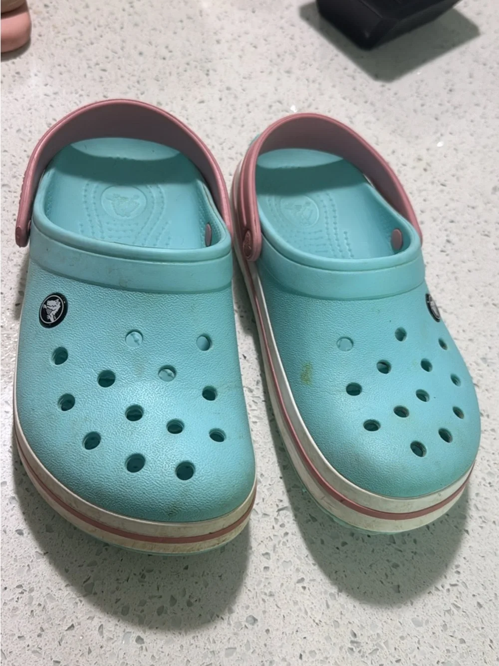 CROCS Kids Light Blue Clog Sandals with Pink Trim